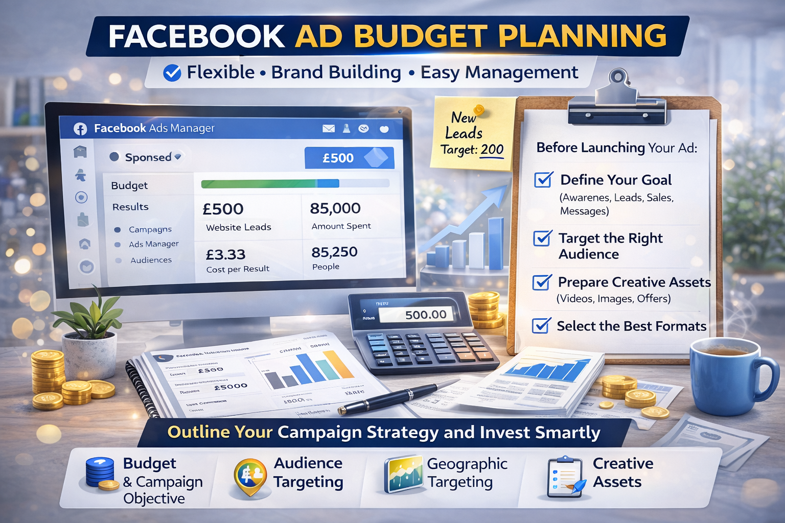 Facebook ad planning and campaign setup checklist graphic