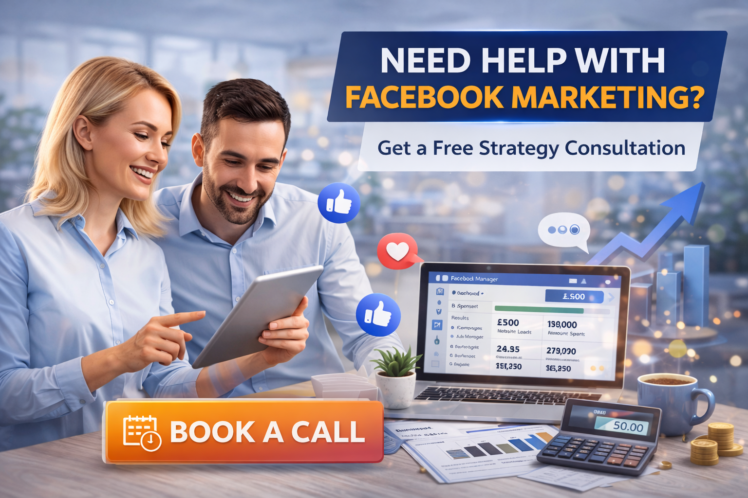 Call to action image for Facebook marketing services