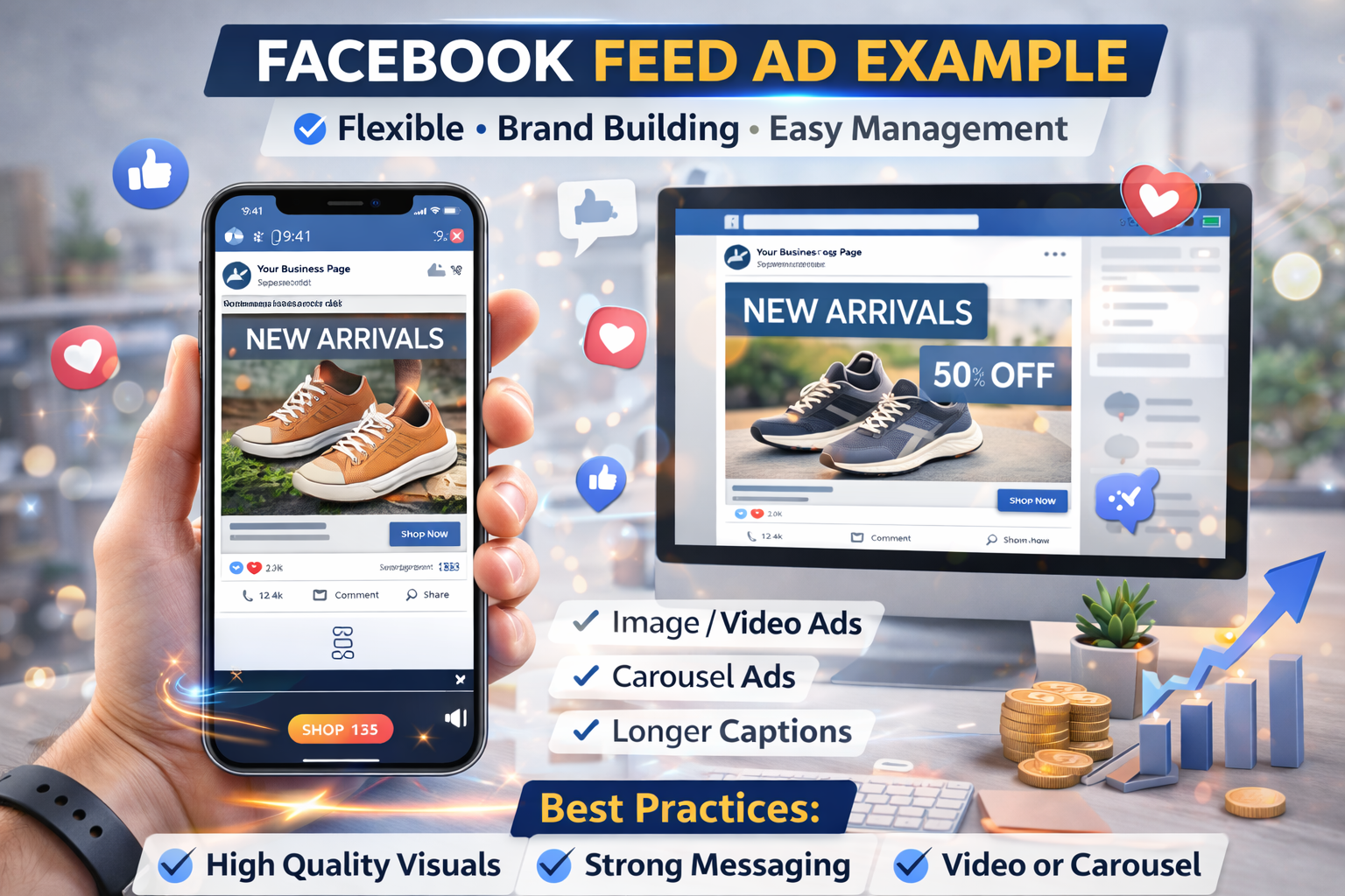 Example of a Facebook Feed ad with image or carousel format