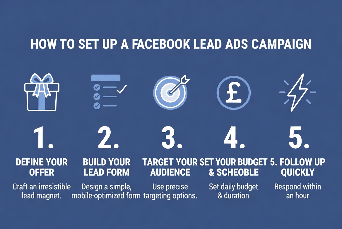 Facebook Lead Ads campaign setup checklist and planning graphic