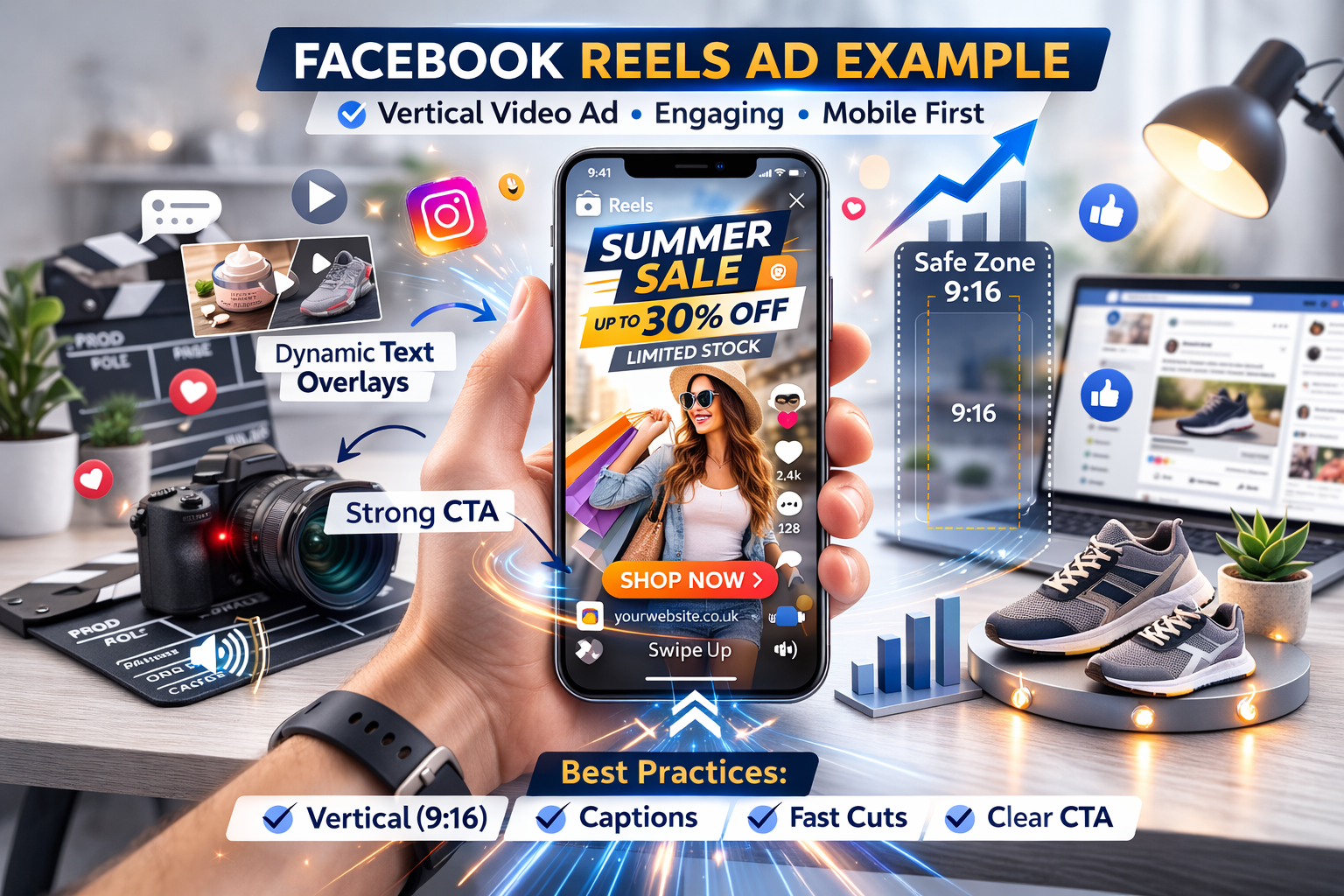 Example of a vertical Facebook Reels ad on a mobile phone screen